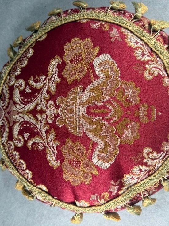 Other Other - Red Gold Round Brocade Decorative Pillow Tassel Fringe 12”